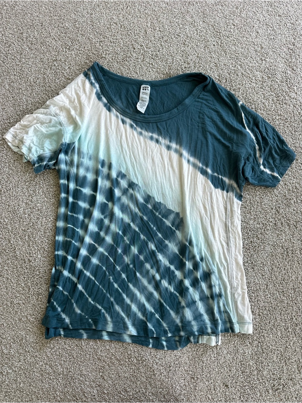 JoyLab Women's Short Sleeve Scoop Neck Tie-Dye Top - Teal & White